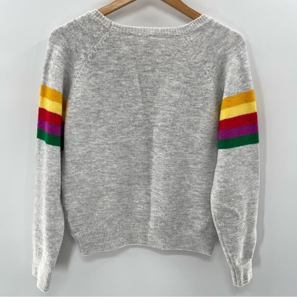 THML LINE 'EM UP STRIPE SLEEVE RAGLAN RAINBOW STRIPE GRAY SWEATER SIZE SMALL - Picture 5 of 8